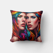 髪カラフル付きツインはっきりしたポートレート クッション (正面)
