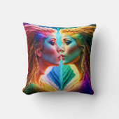 髪カラフル付き女性の二重鮮やかポートレート クッション (正面)
