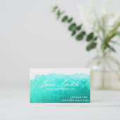 髪スタイリッシュとメイク結婚アップのティール（緑がかった色）青 名刺 (スタンド正面)