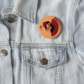 髪スペインのに扇子と赤いバラの女性 缶バッジ (インサイチュ)