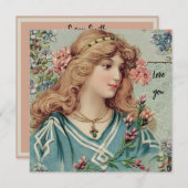 髪ビクトリアンにピンクの花を付けた女性 (正面/裏面)