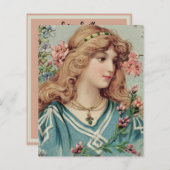 髪ビクトリアンにピンクの花を付けた女性 (正面/裏面)