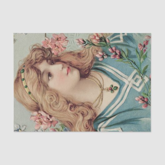 髪ビクトリアンにピンクの花を付けた女性 薄葉紙 (正面)