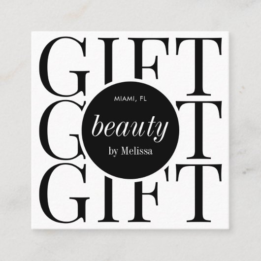 髪ミニマルモダン美しいサロンギフト券 スクエア名刺 (正面)