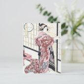 髪日本ののオーナメント付き浮世絵遊女 ポストカード (スタンド正面)