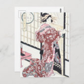 髪日本ののオーナメント付き浮世絵遊女 ポストカード (正面/裏面)