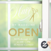 髪渦巻形のとハサミの髪のサロン開館時間 ウィンドウサイン (ホーム)