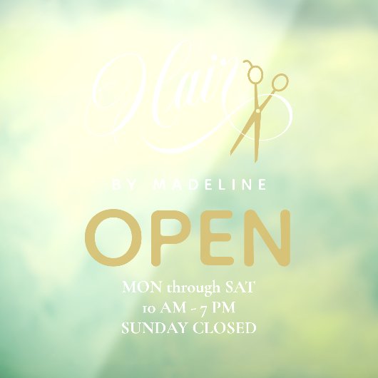 髪渦巻形のとハサミの髪のサロン開館時間 ウィンドウサイン (シート3)