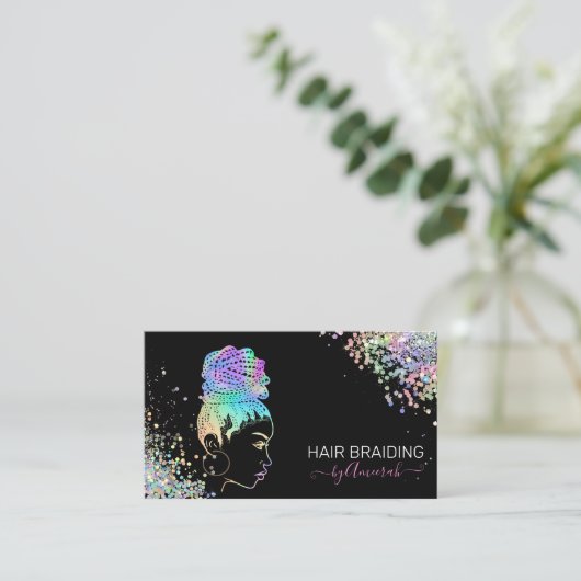 髪編みスタイリスト編組サロンホログラフィック  名刺 (スタンド正面)