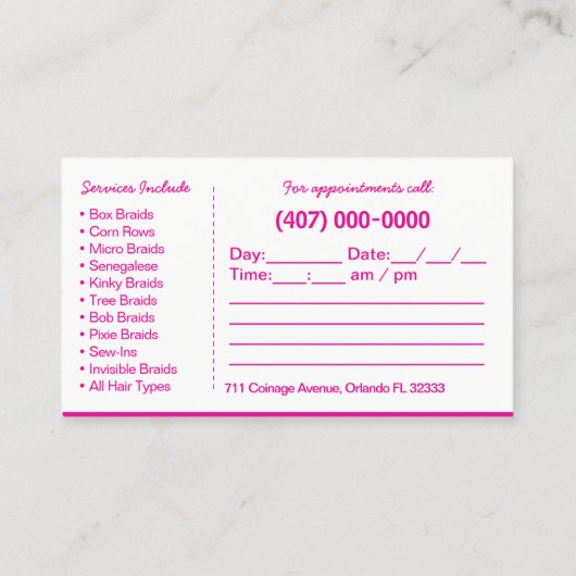 髪編みロシカン名刺テンプレート 予約カード (裏面)