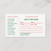 髪編みロシカン名刺テンプレート 予約カード (裏面)