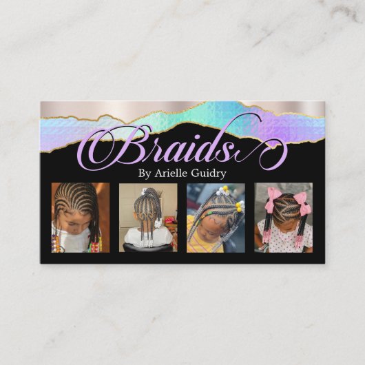 髪編み組み編みスタイリスト写真追加ホログラフィック 名刺 (正面)