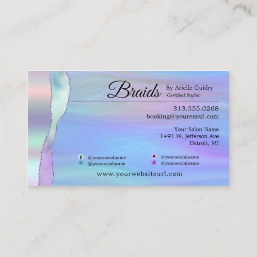 髪編組編組スタイリストホログラフィック写真 名刺 (裏面)
