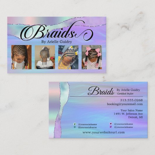 髪編組編組スタイリストホログラフィック写真 名刺 (正面/裏面)