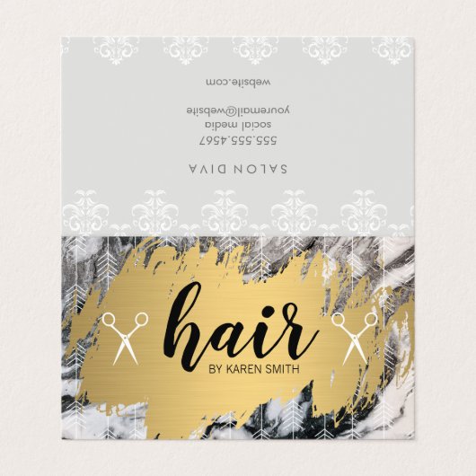 髪 |金ゴールドブラシと矢印 |大理石 名刺 (外部フラット)