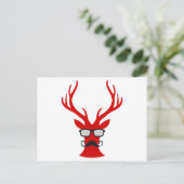 髭およびおたくガラスを持つ赤いクリスマスのシカ シーズンポストカード (スタンド正面)