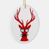 髭およびおたくガラスを持つ赤いクリスマスのシカ セラミックオーナメント (右)