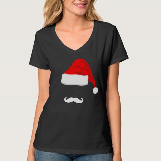 髭およびサンタの帽子のクリスマスのTシャツ Tシャツ (正面)