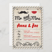 髭および唇のカップルのシャワーの招待状 招待状 (正面/裏面)