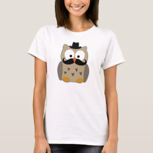 髭および帽子を持つフクロウ Tシャツ
