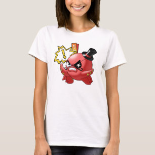 髭および目パッチを持つかわいく邪悪で赤いタコ Tシャツ