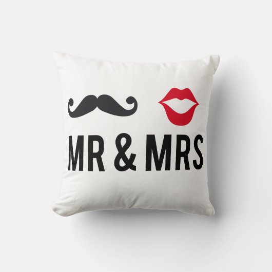 髭および赤い唇と文字デザインな氏および夫人 クッション (正面)