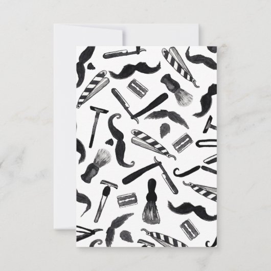 髭かみそりの電気かみそりの水彩画の理容師パターン サンキューカード (裏面)