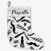 髭かみそりの電気かみそりの水彩画の理容師パターン スモールクリスマスストッキング (正面)