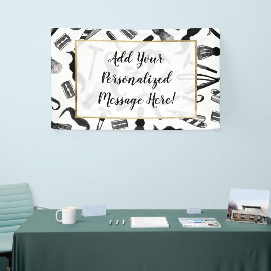 髭かみそりの電気かみそりの水彩画の理容師パターン 横断幕 (トレードショー)