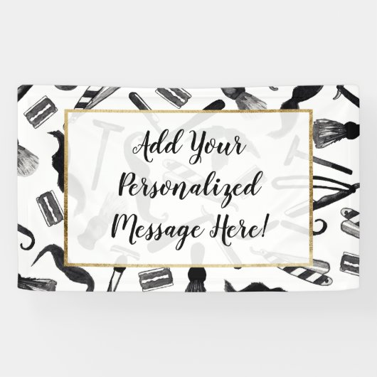 髭かみそりの電気かみそりの水彩画の理容師パターン 横断幕 (横)