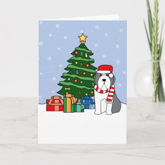 髭があるコリーおよびクリスマスツリー シーズンカード (正面)