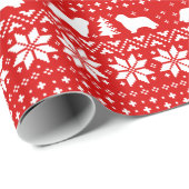 髭があるコリーのクリスマスのセーターパターン赤 ラッピングペーパー (ロールコーナー)