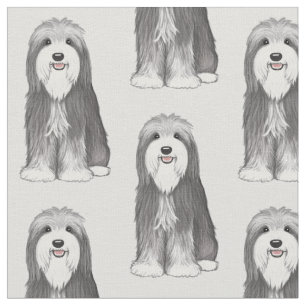 髭があるコリーの漫画犬パターン ファブリック