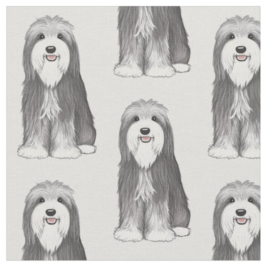 髭があるコリーの漫画犬パターン ファブリック (クローズアップ)