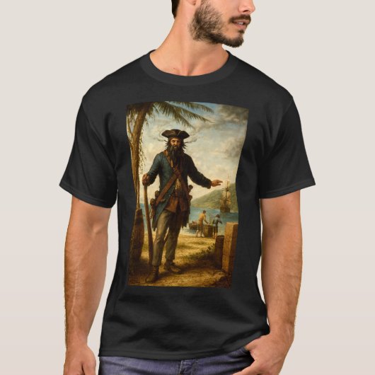 髭が煙る海賊「黒ひげ」 Tシャツ (正面)