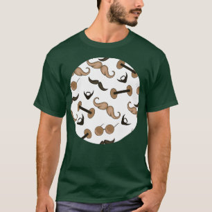 髭とダンベルの模様 Tシャツ