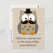 髭と帽子をかぶったフクロウ ポストカード (正面/裏面)