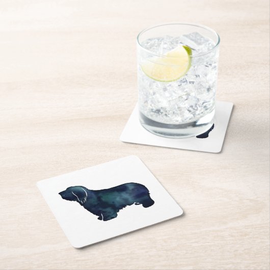 髭のあるコリー犬が黒いシルエットを育てる スクエアペーパーコースター (インサイチュ)