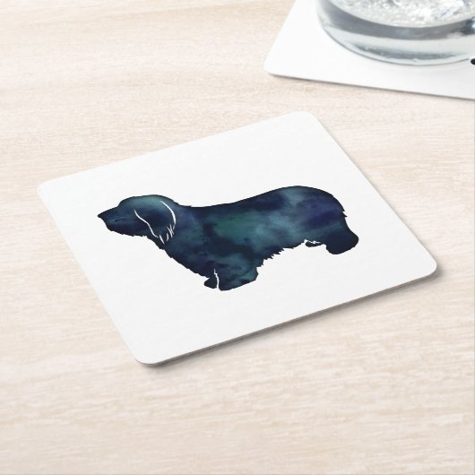 髭のあるコリー犬が黒いシルエットを育てる スクエアペーパーコースター (アングル)