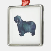 髭のあるコリー犬が黒いシルエットを育てる メタルオーナメント (左)