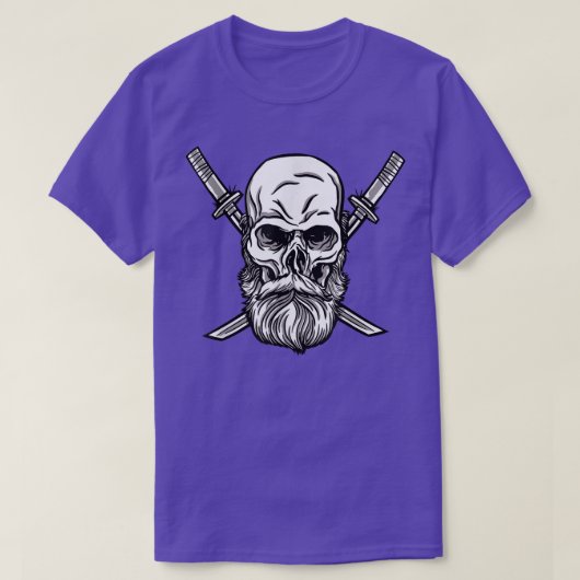 髭のある侍忍者とカターナスと頭髪B Tシャツ (デザイン正面)