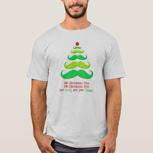 髭のクリスマスツリーのお洒落な休日のTシャツ Tシャツ (正面)