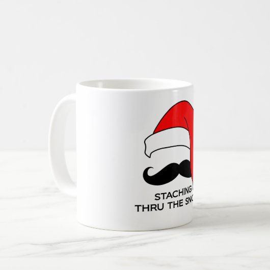 髭のクリスマス-雪を通したStaching コーヒーマグカップ (正面左)