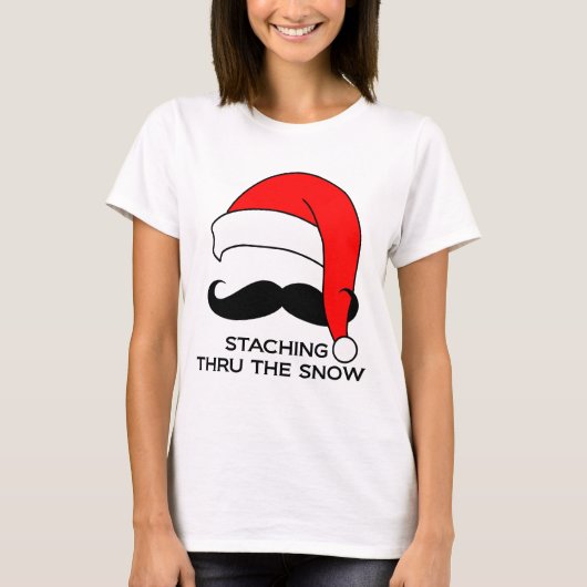 髭のクリスマス-雪を通したStaching Tシャツ (正面)