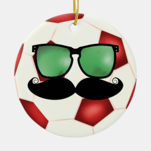 髭のサッカーボールのオーナメント セラミックオーナメント