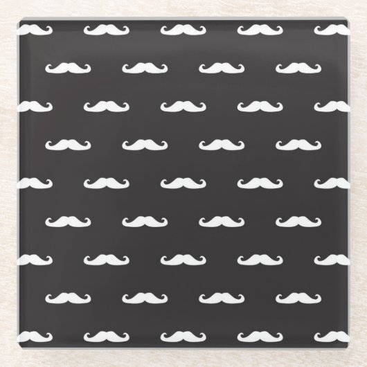 髭のヒップスターパターン ガラスコースター (正面)