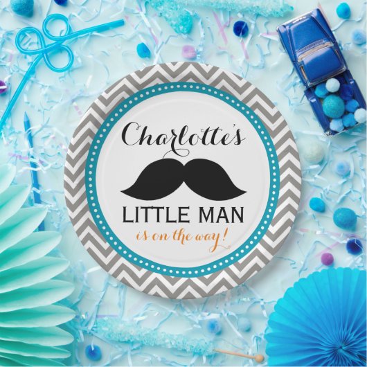 髭のベビーシャワーの紙皿、小さい人の青 ペーパープレート (パーティー)
