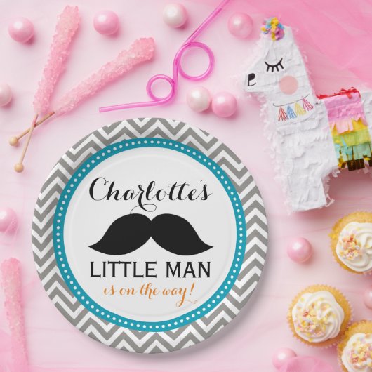 髭のベビーシャワーの紙皿、小さい人の青 ペーパープレート (パーティー)