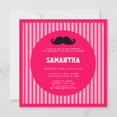 髭の女の子のピンクのストライプの誕生日の招待状 招待状 (裏面)