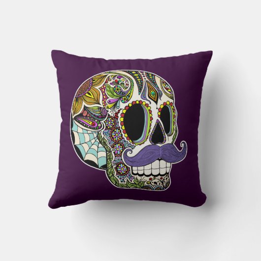 髭の砂糖のスカルの枕-カスタマイズ可能な色 クッション (裏面)